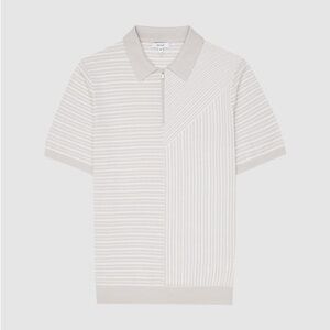 REISS Wriggle Wool & Cotton Blocked Stripe Regular Fit Half Zip Polo Shirt BNWT